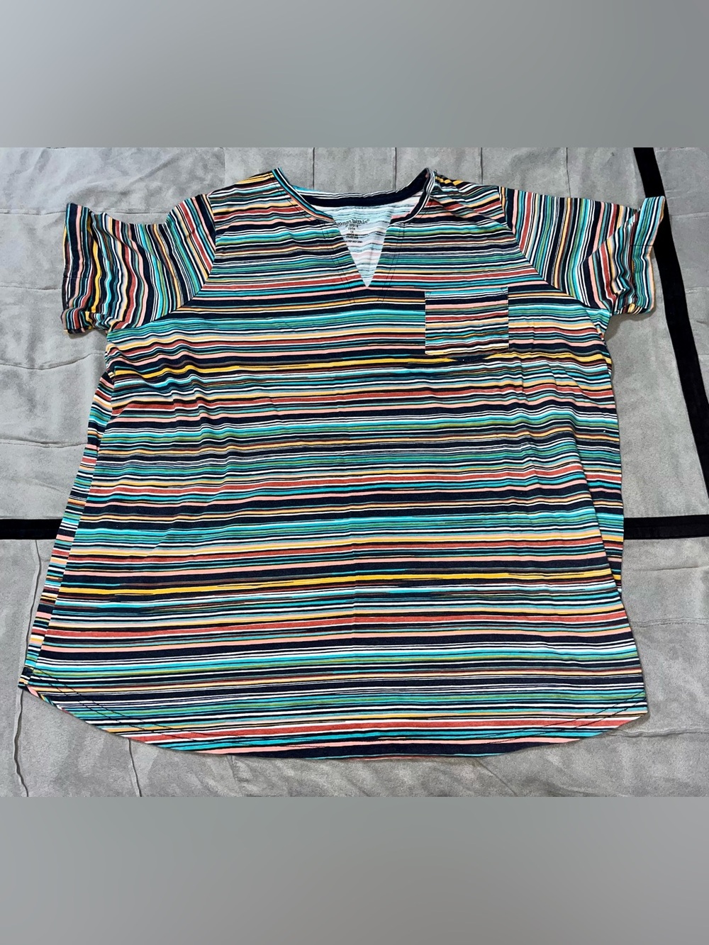 Woman Within Size 1X Multicolored Striped T-Shirt - EXCELLENT CONDITION
